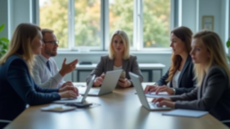 Modern office setting with focus on communication.