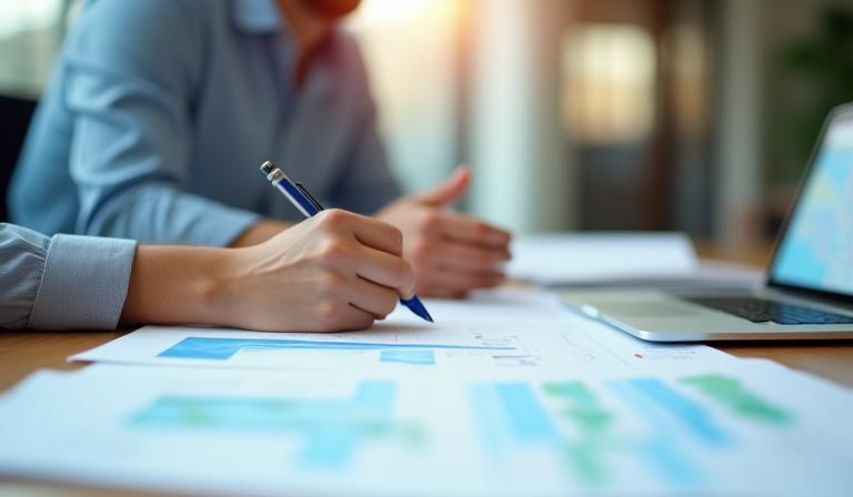 Person studying or planning logistics routes.