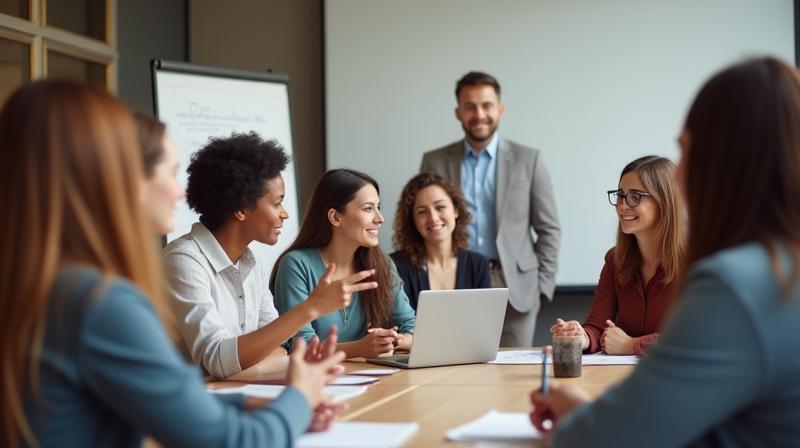 Diverse group of professionals in a learning environment.